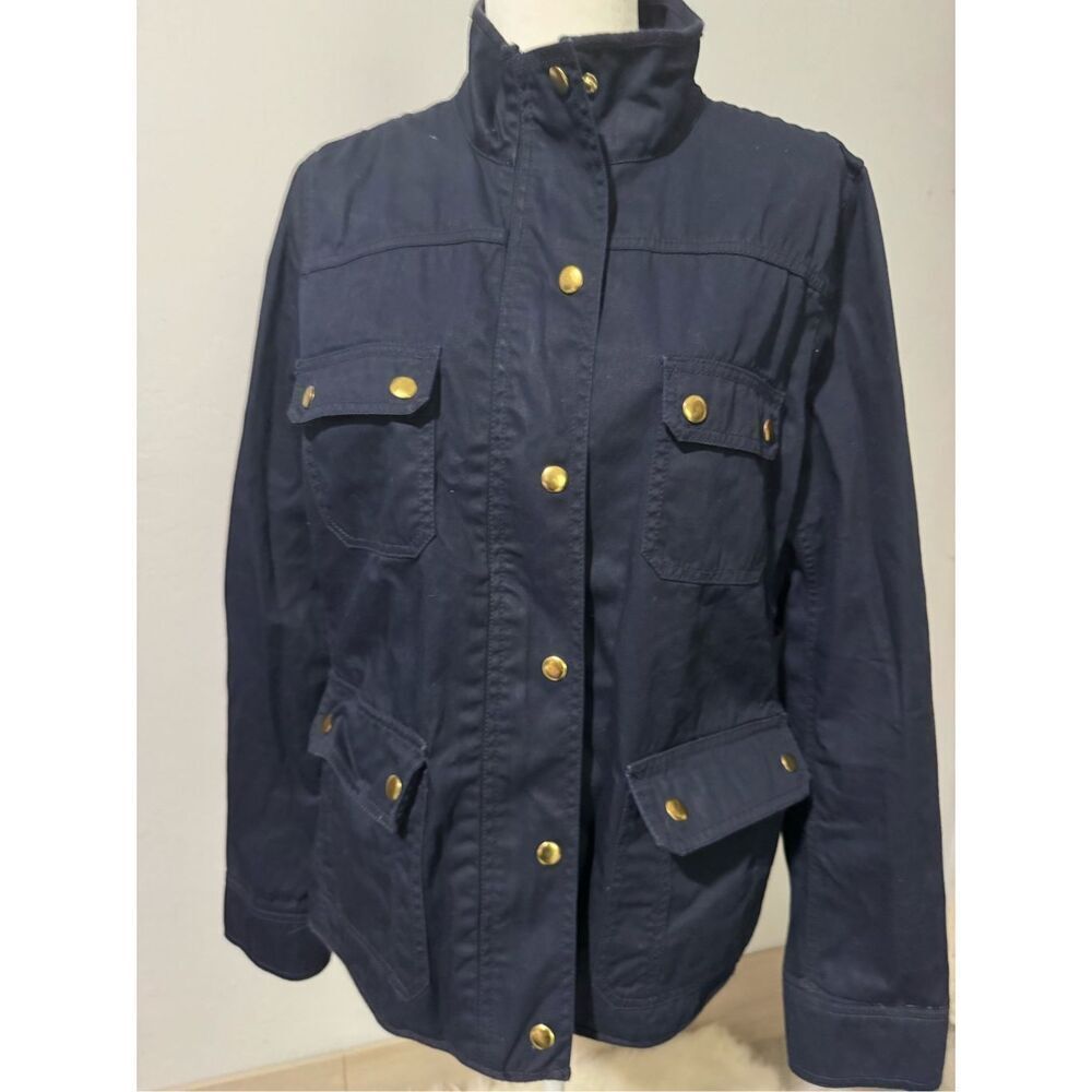 J. Crew Downtown Field utility jacket blue front zipper snap buttons L - Picture 12 of 13